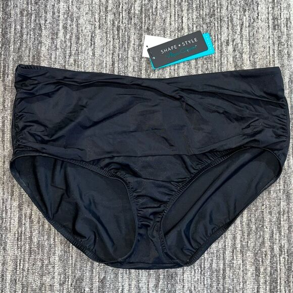 Aqua Green Womens XL‎ Drape Front Shaping Bikini Bottoms Black Full Coverage NWT - Picture 1 of 9